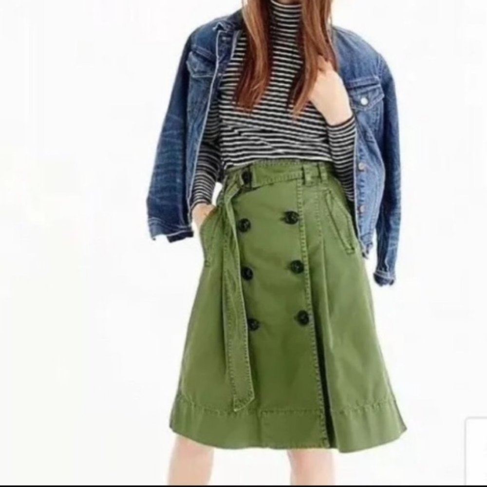 J. crew Army Green Chino Trench Skirt Size 2